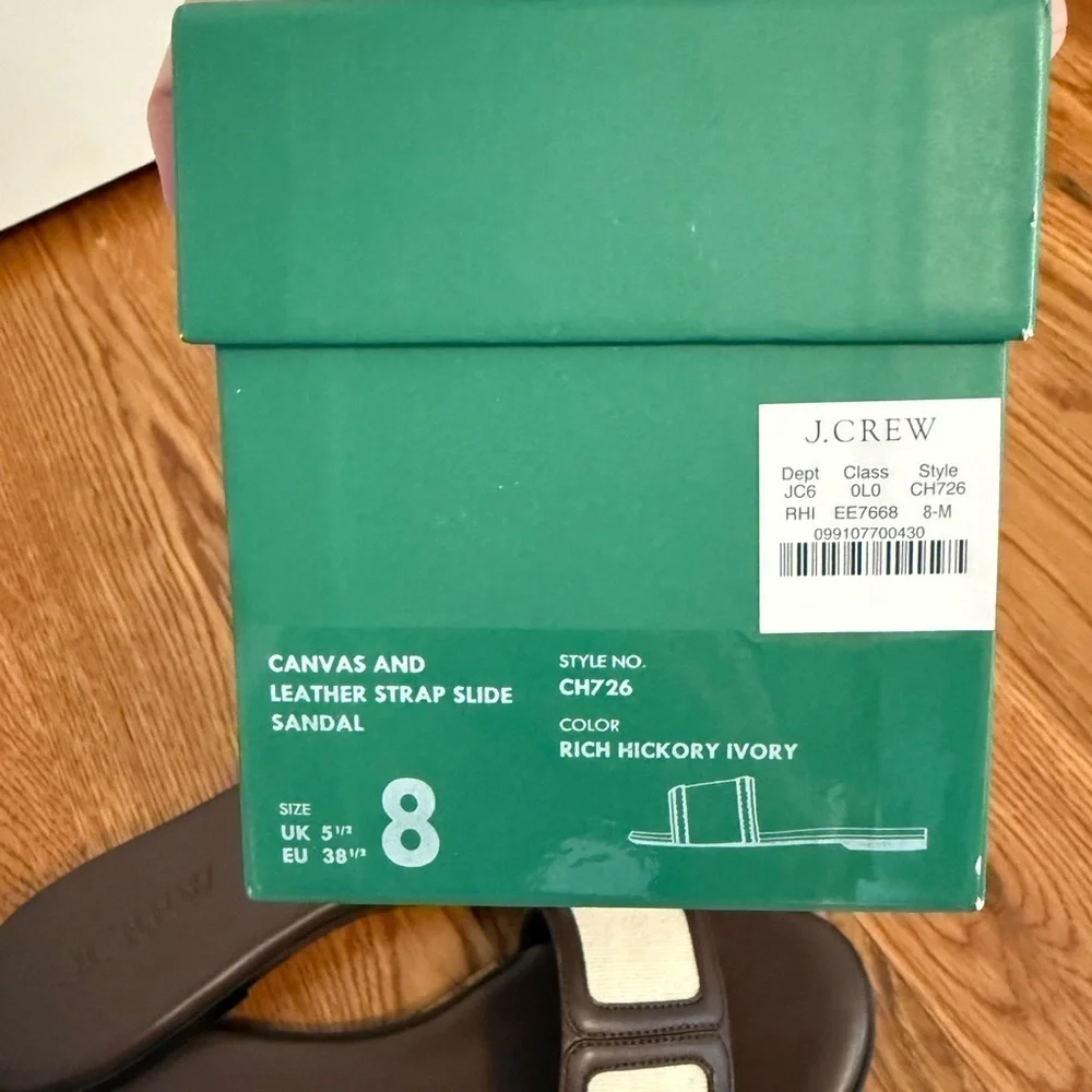 NIB J.Crew Georgina Sandals in Canvas and Leather Strap Slide Sandals size 8